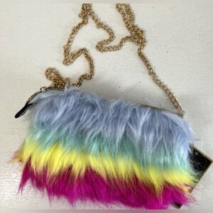 Caleesa brand Faux Fur Rainbow 🌈 with Gold Tone Chain Crossbody Bag - Multicolor